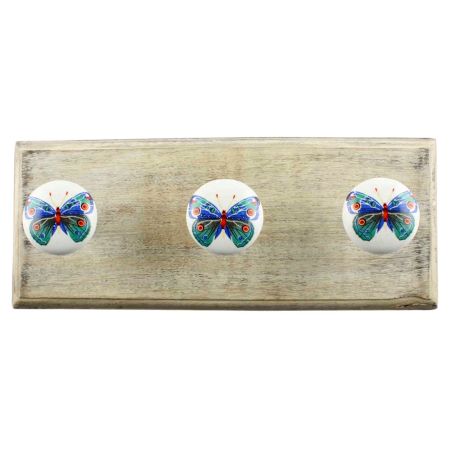 Multicolor Butterfly Ceramic Wooden Hook